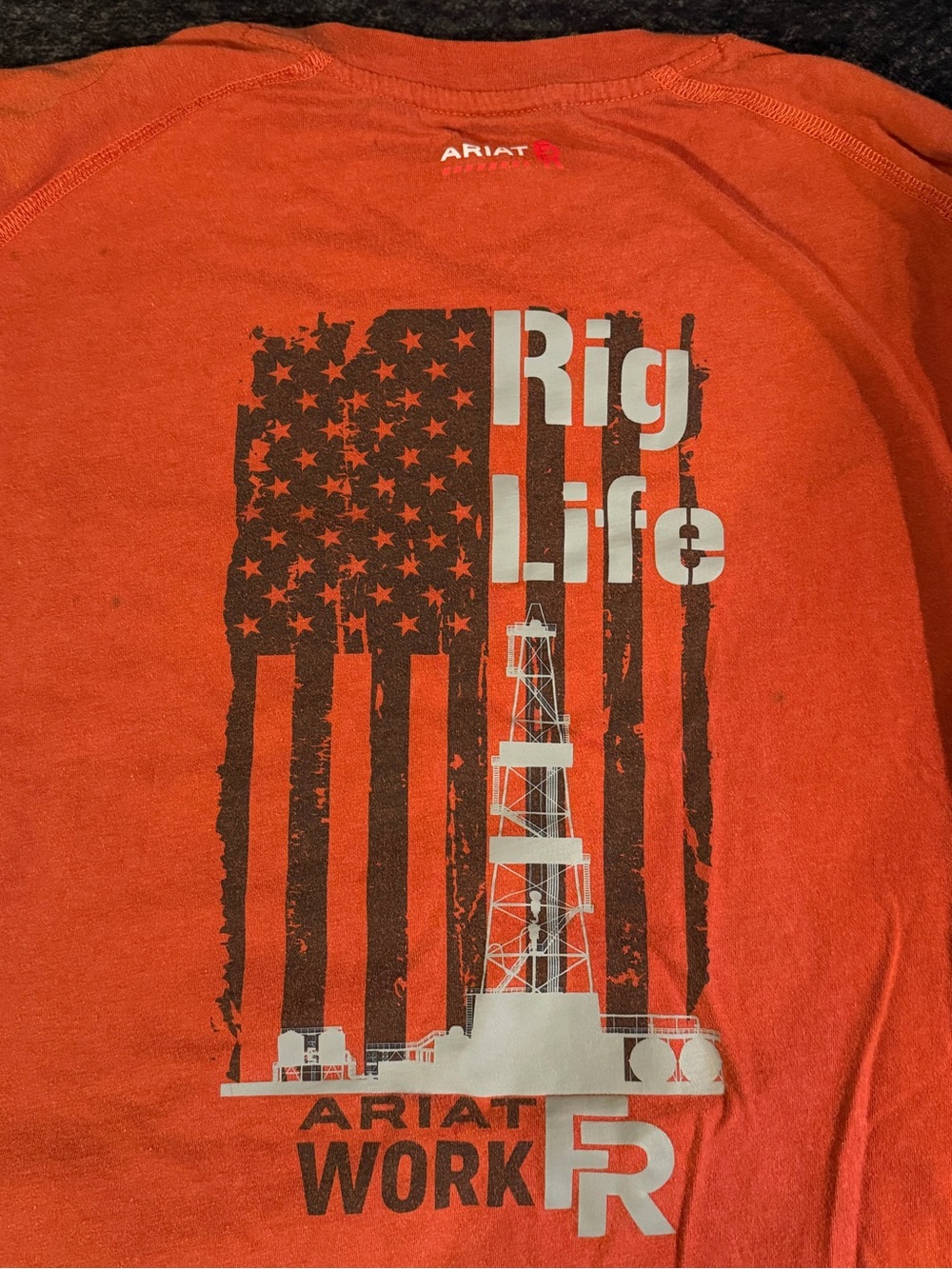 Ariat FR Men's Orange Rig Life Graphic Pocket Long Sleeve Cotton Tee 2XL
